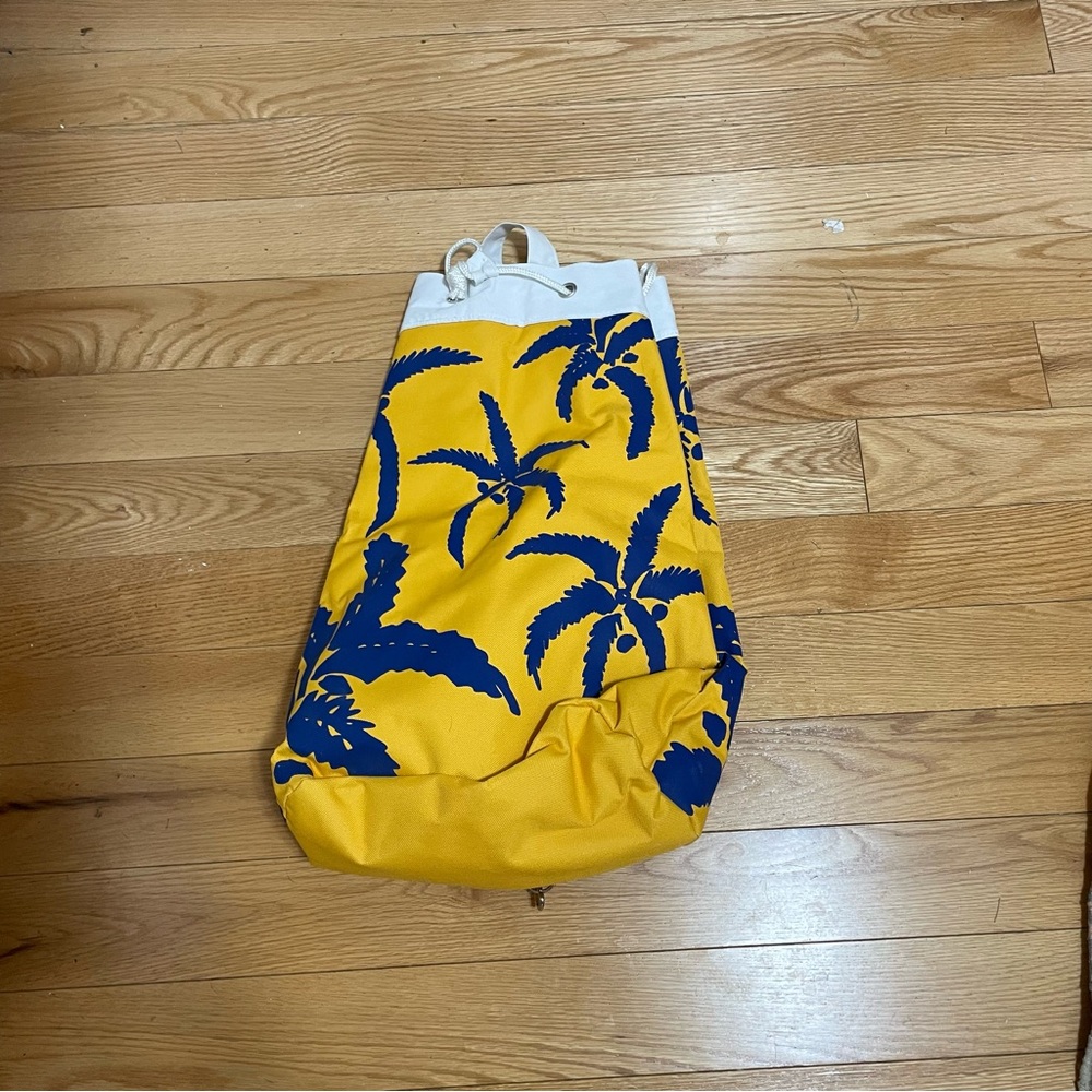 Drawstring Canvas Bag Yellow w/Palm Trees Beachy Bag or Travel Bag Sturdy